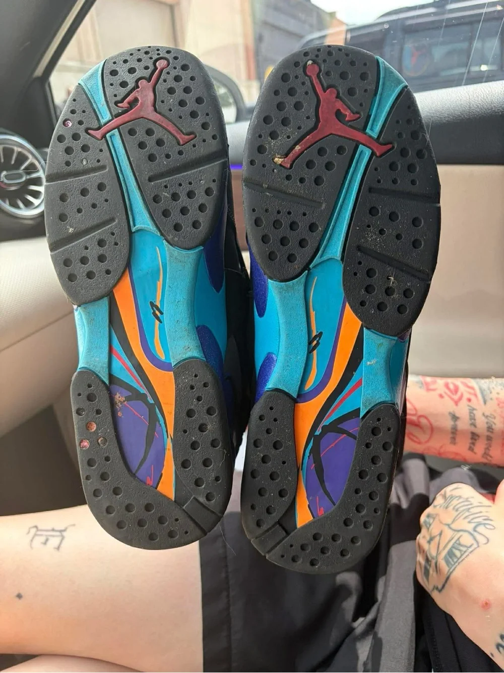 Jordan Men’s Sneakers — Teal/Orange/Black with Purple Accents